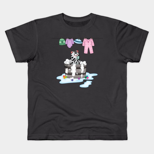 Cute Cat Taking Shower Kids T-Shirt by Athikan